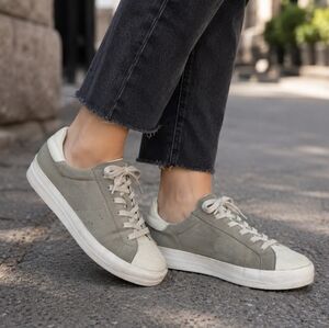 AllSaints Gray Leather Low Top Sneakers EU 36 Women's Casual Designer Shoes